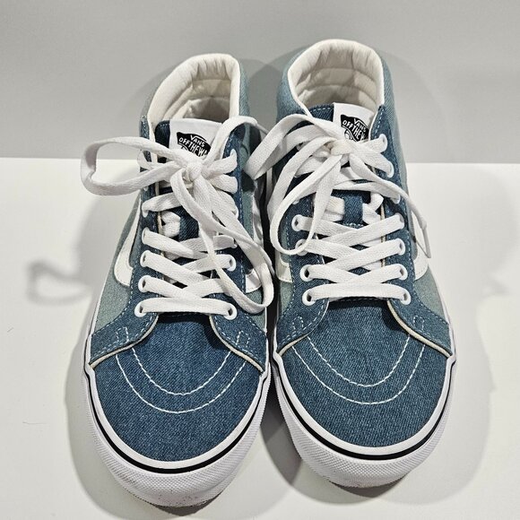 Vans Sk8-Mid Reissue Denim Two Tone Sneakers Women’s 10 Blue White - Picture 10 of 11